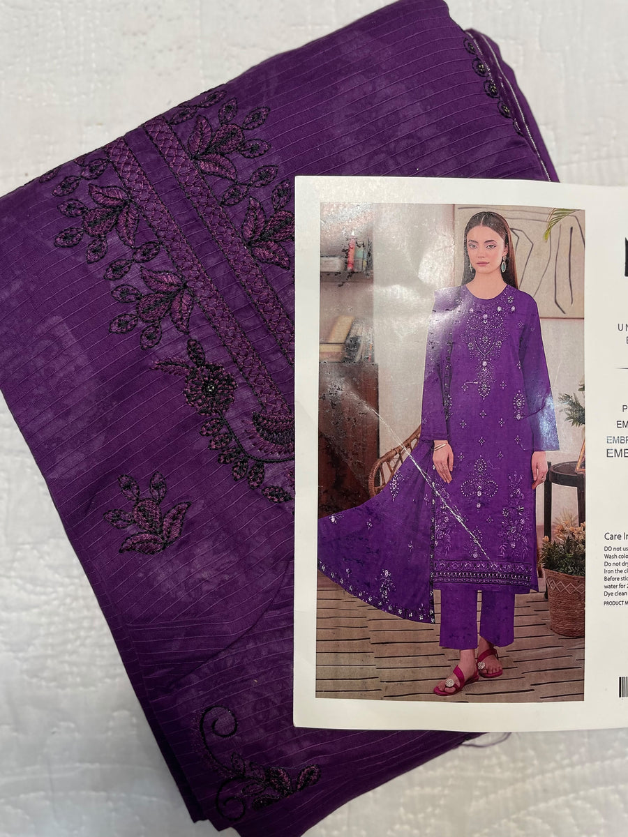 Barkha purple embroidered 3-piece unstitched suit - product design