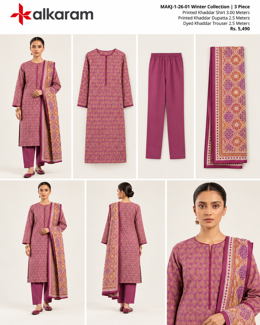 Alkaram Winter Mauve Purple Printed Khaddar 3-Piece Unstitched Suit | MAKJ-1-26-01 - product details