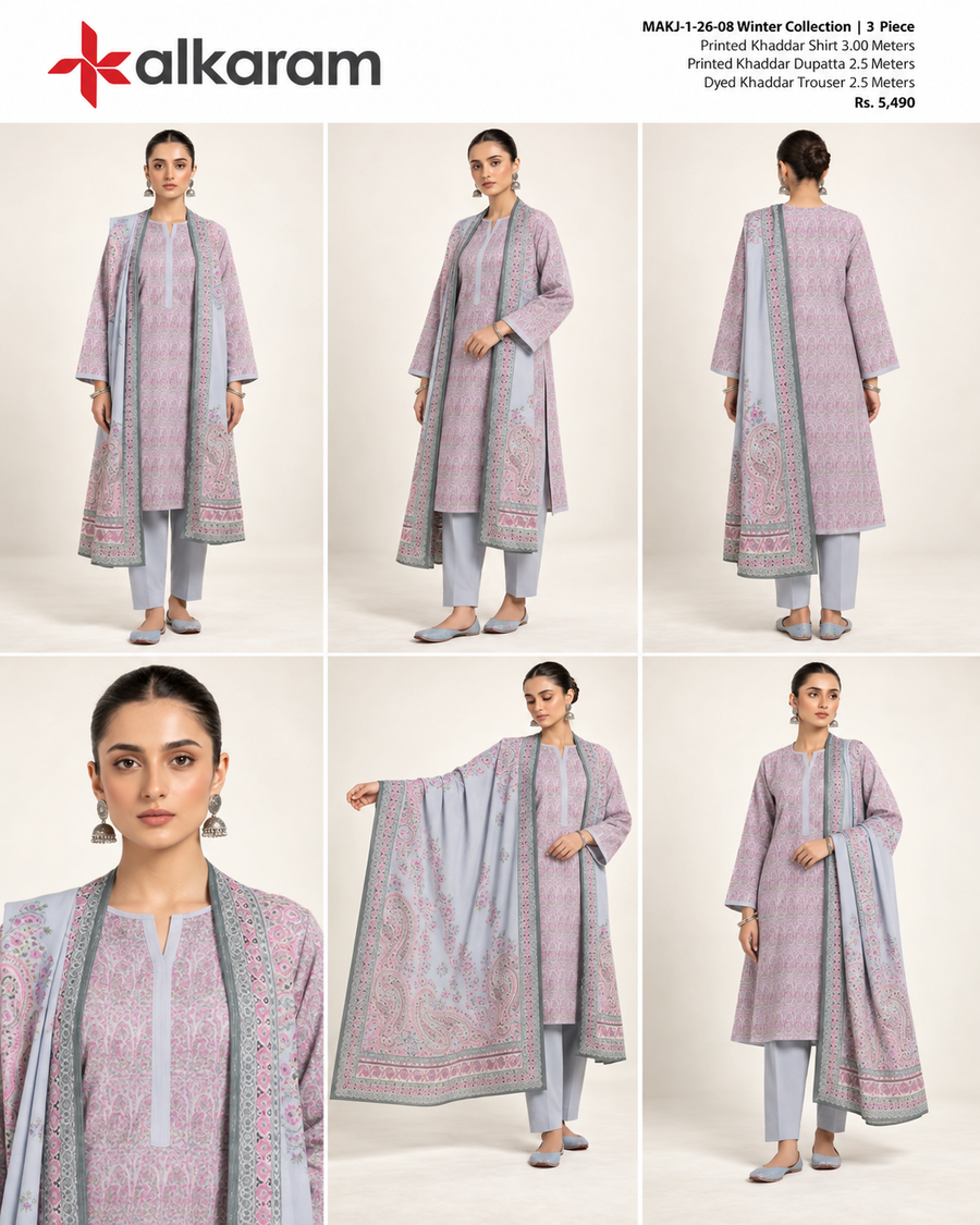 Alkaram Winter Lavender Printed Khaddar 3-Piece Unstitched Suit | MAKJ-1-26-08 - product details