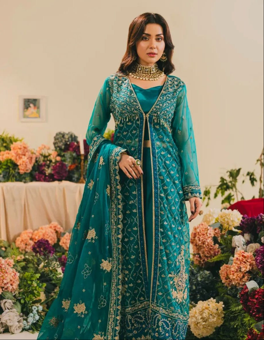 Teal Embroidered Gown Set – H&A Formal Collection