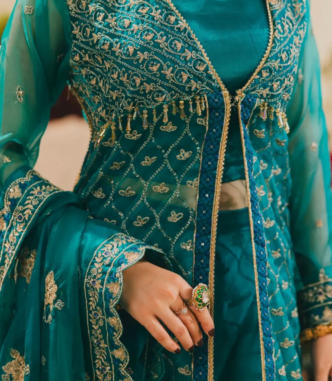 Teal Embroidered Gown Set – H&A Formal Collection