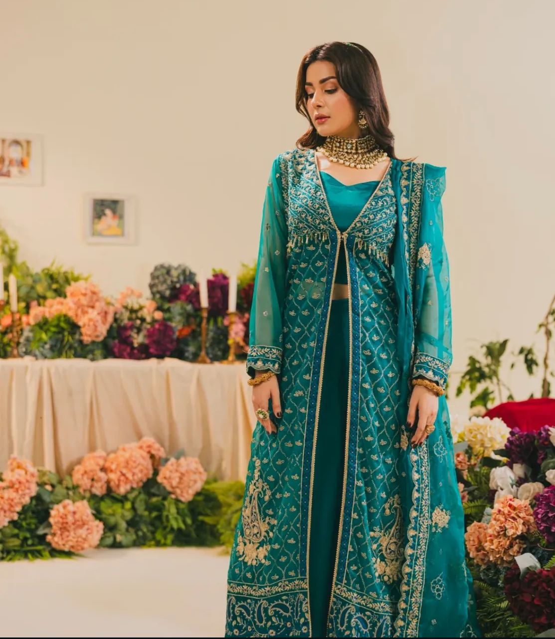 Teal Embroidered Gown Set – H&A Formal Collection