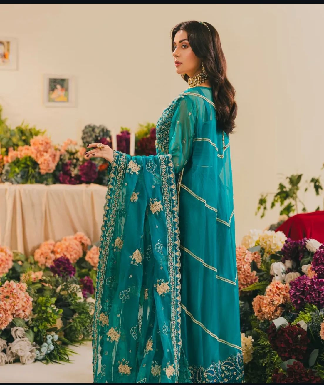 Teal Embroidered Gown Set – H&A Formal Collection