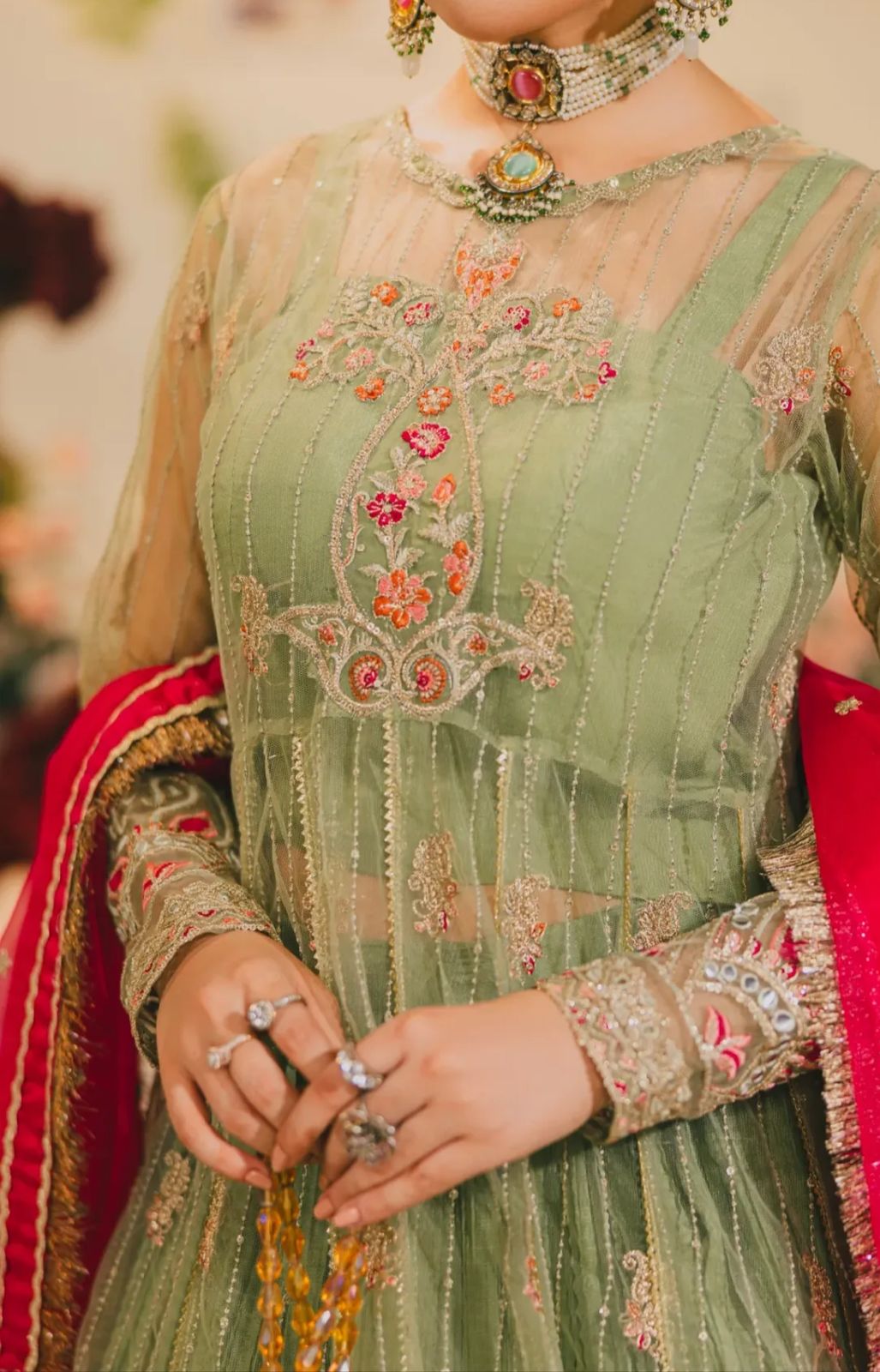Light Green Embroidered Net Lehenga – H&A Formal Collection