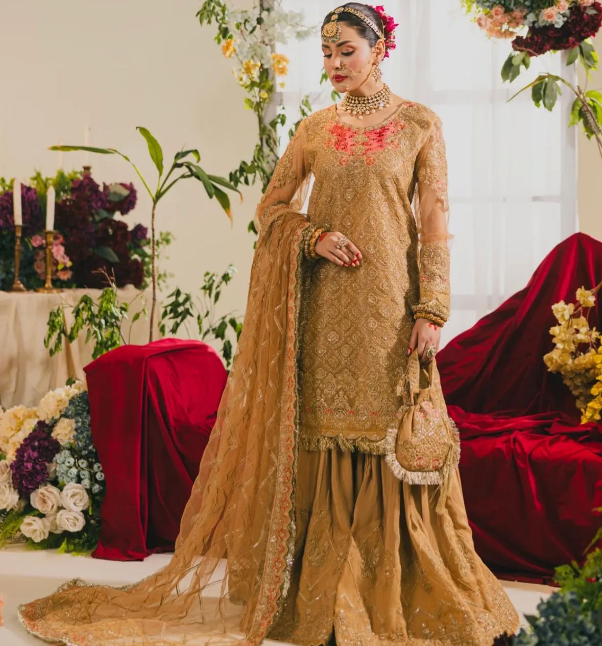 Termite Beige Embroidered Sharara Set – H&A Formal Collection