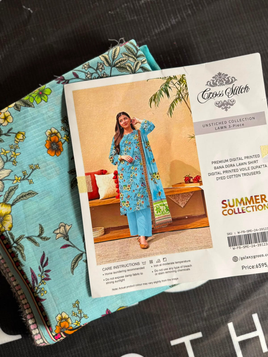 Cross Stitch Galaxy Green 3-piece unstitched lawn suit - product design