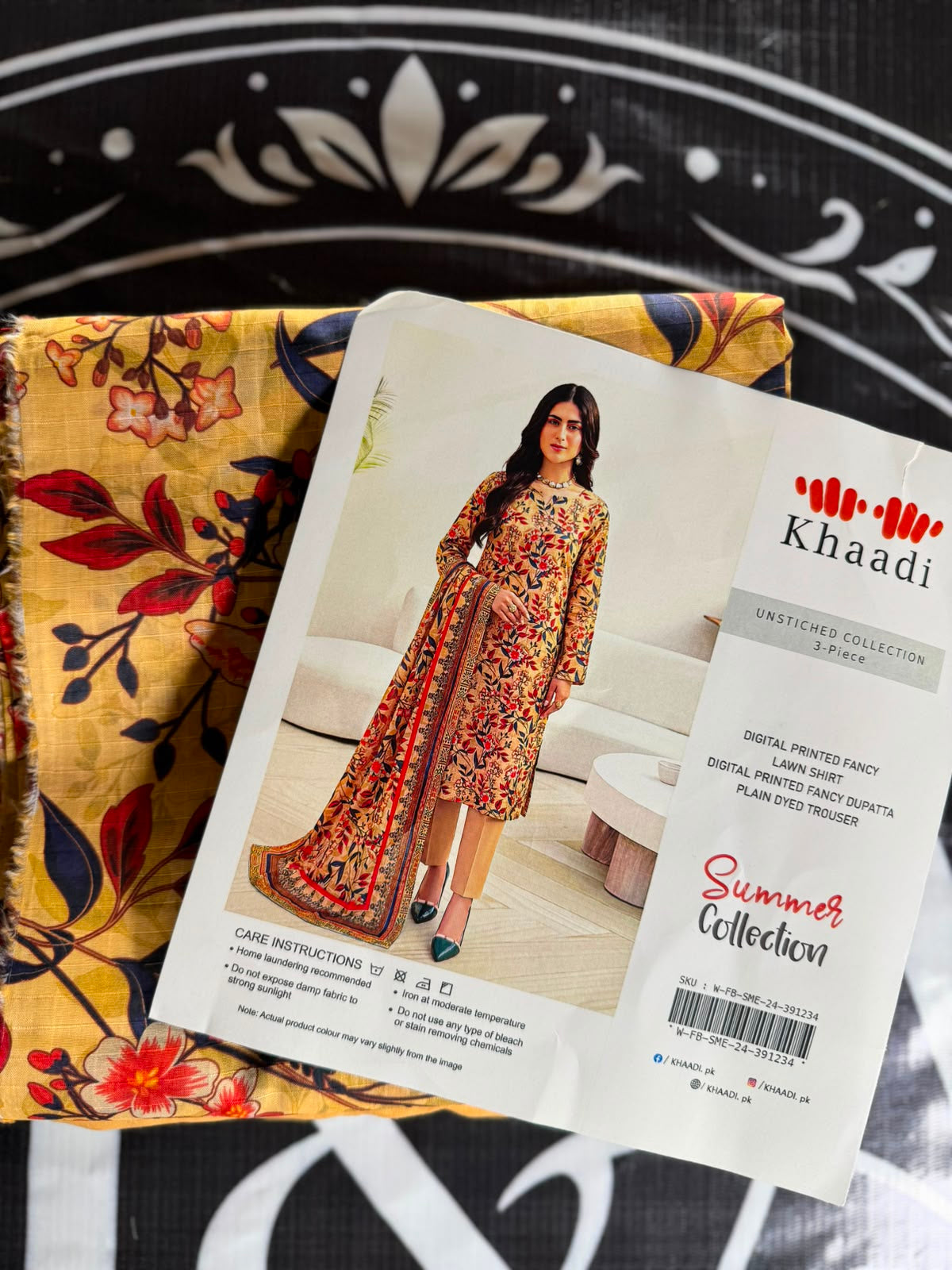 Khaadi Mustard Floral 3-Piece Unstitched Lawn Suit