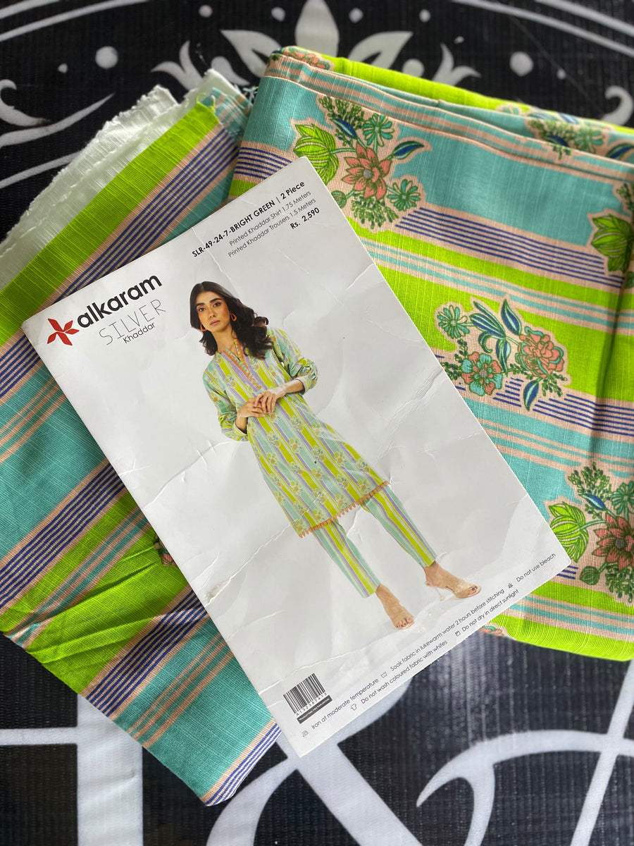 Alkaram bright green khaddar 2-piece unstitched suit - product design