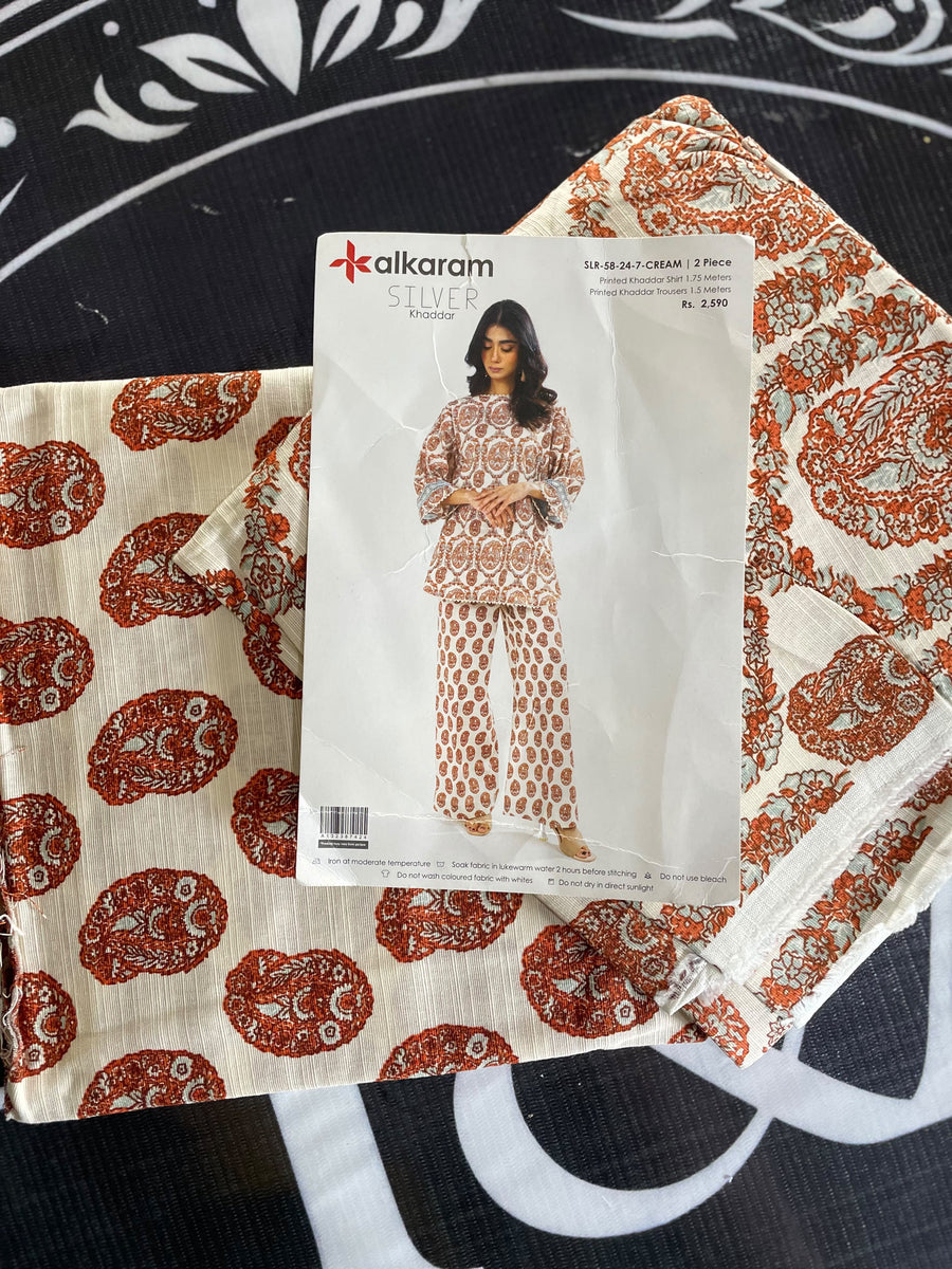 Alkaram cream khaddar 2-piece unstitched suit - product design