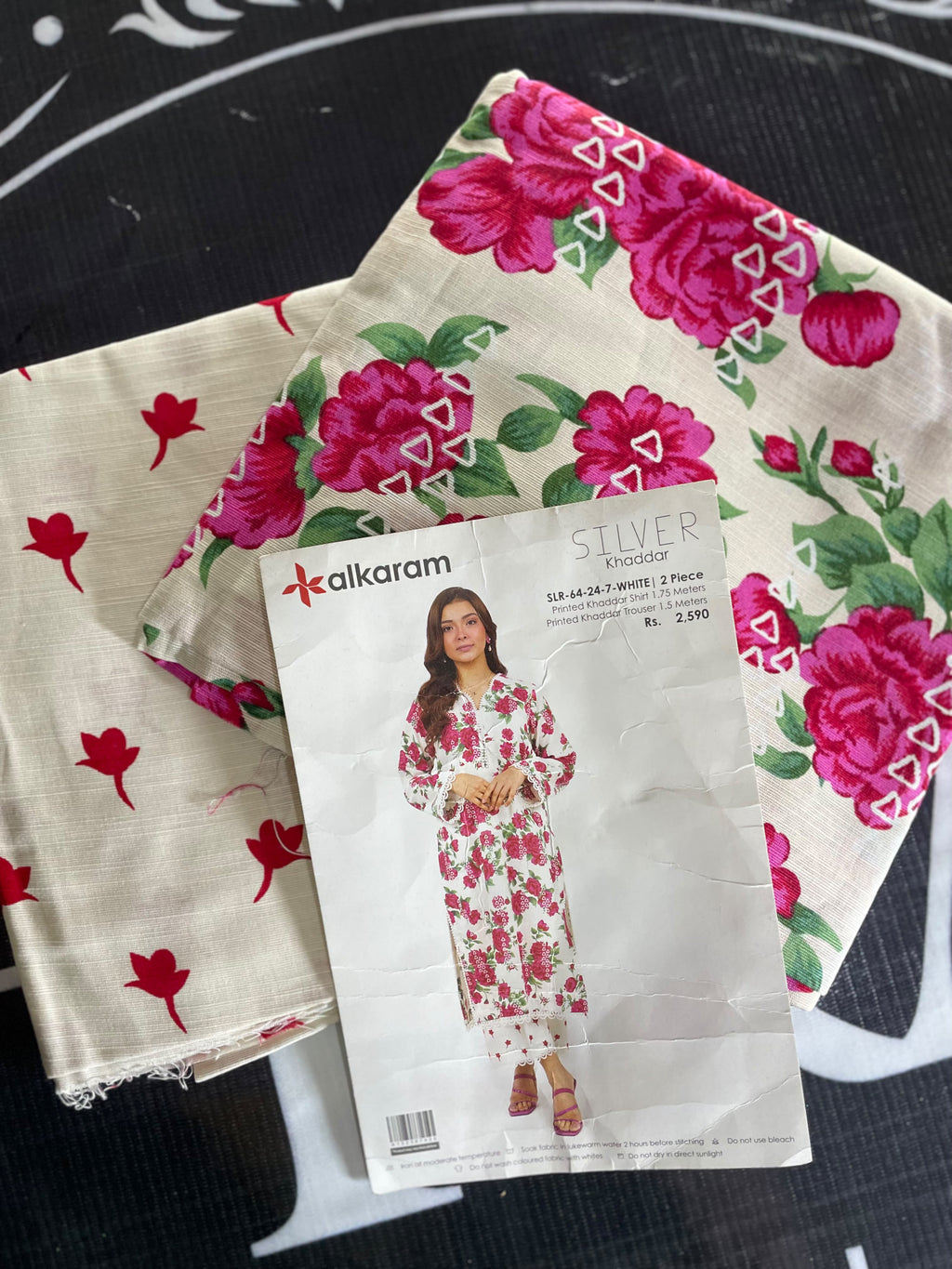 Alkaram white floral khaddar 2-piece unstitched suit - product design