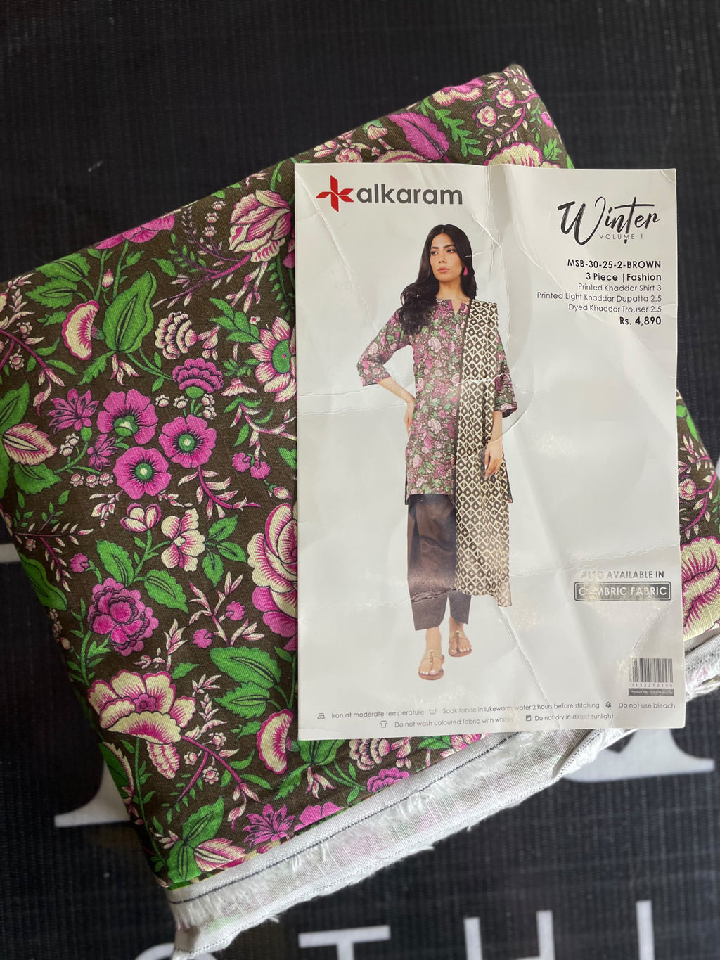 Alkaram brown floral khaddar 3-piece unstitched suit - product design