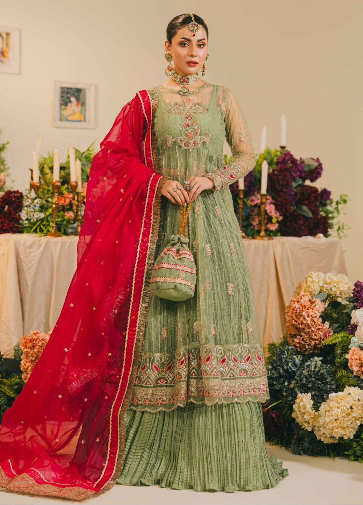 Light Green Embroidered Net Lehenga – H&A Formal Collection