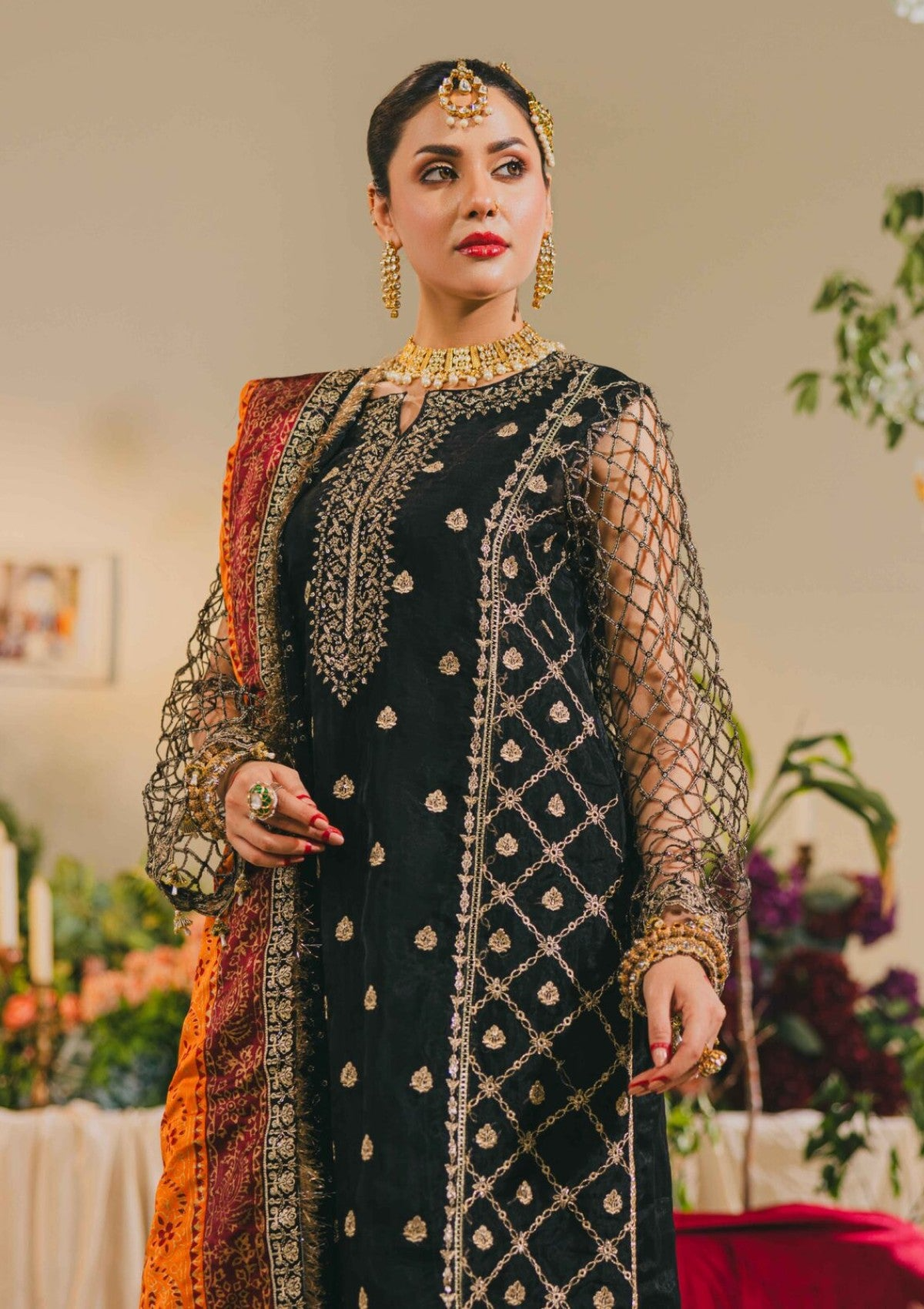 Black Embroidered Sharara Set – H&A Formal Collection