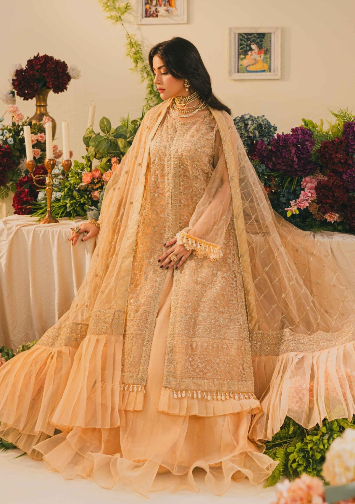 Fawn Embroidered Net Lehenga – H&A Formal Collection
