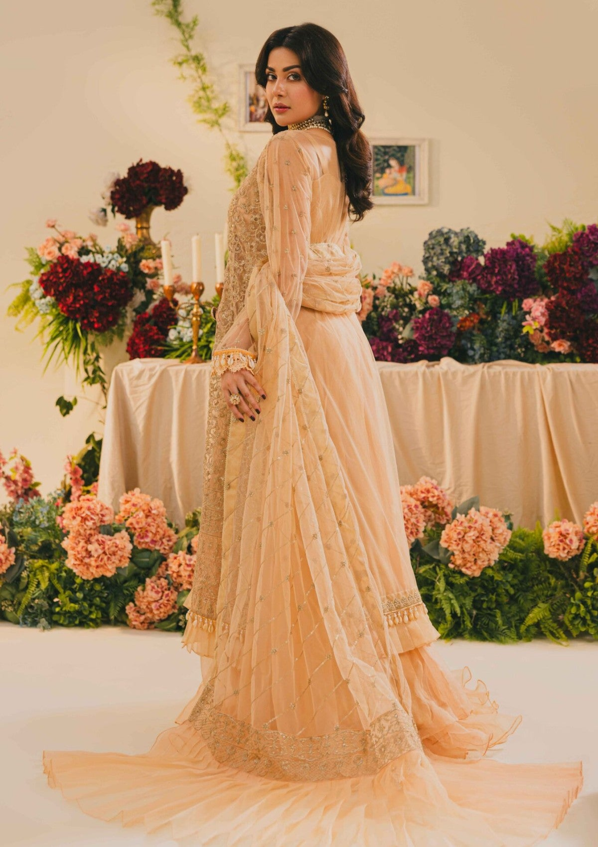 Fawn Embroidered Net Lehenga – H&A Formal Collection