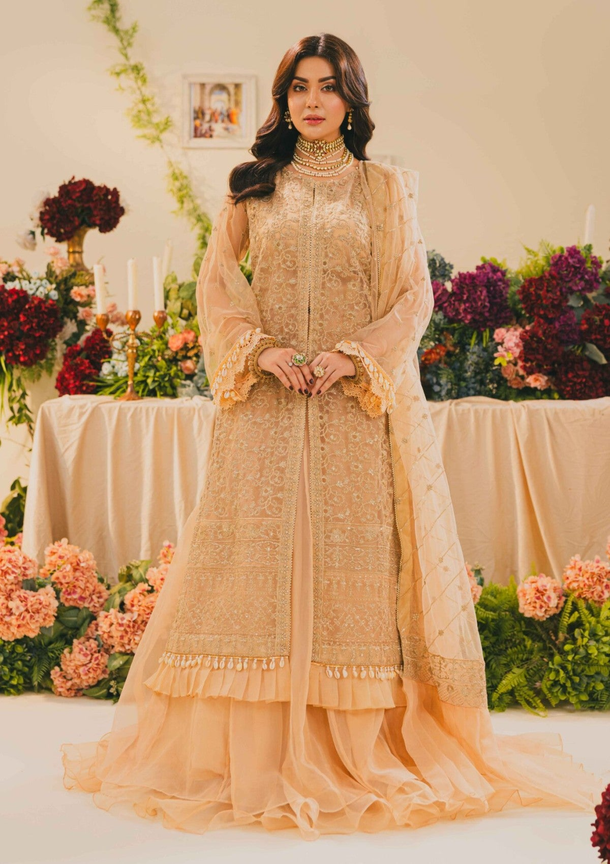 Fawn Embroidered Net Lehenga – H&A Formal Collection