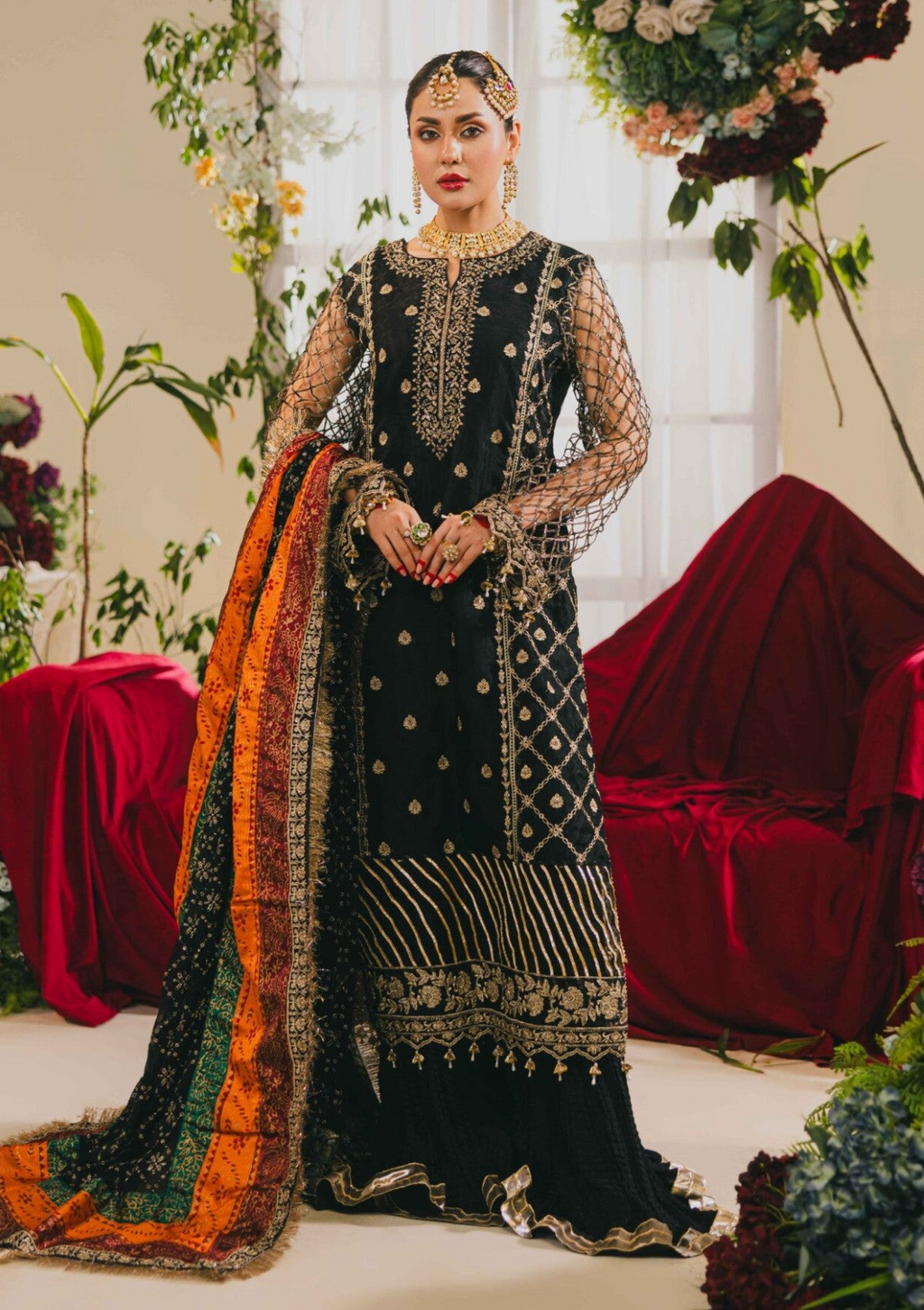 Black Embroidered Sharara Set – H&A Formal Collection