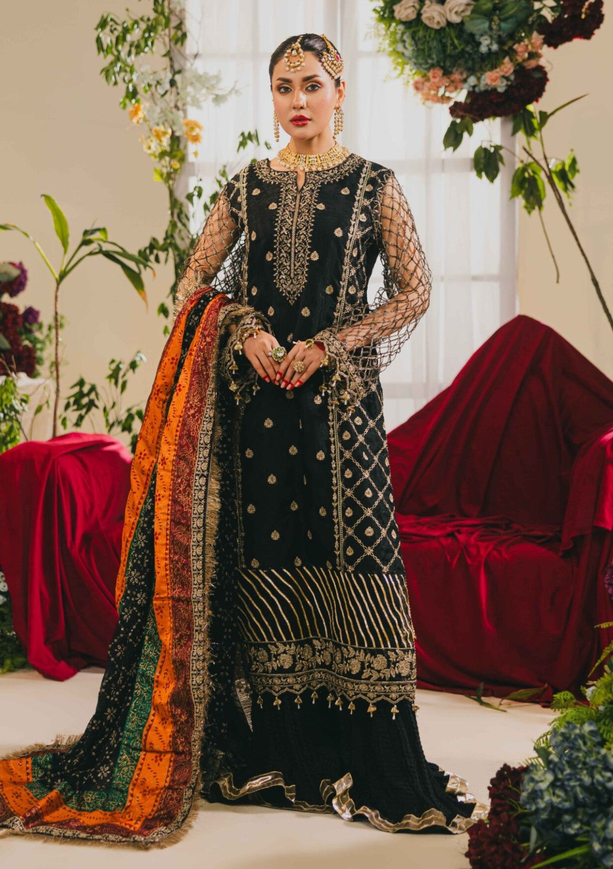 Black Embroidered Sharara Set – H&A Formal Collection
