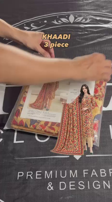Khaadi Mustard Floral 3-Piece Unstitched Lawn Suit