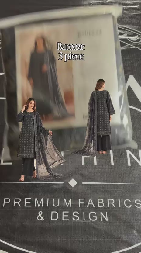 Bareeze black embroidered lawn 3-piece suit, Vol 31 - product video