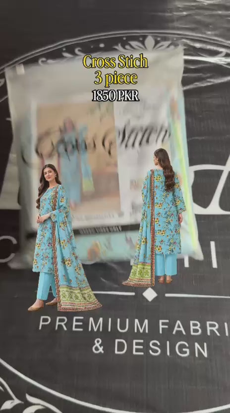 Cross Stitch Galaxy Green 3-Piece Unstitched Lawn Suit