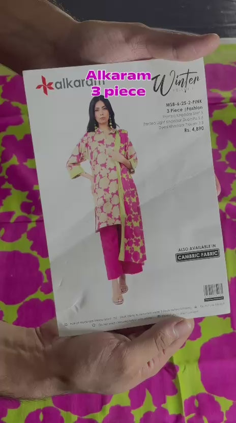 Alkaram pink floral khaddar 3-piece unstitched suit - product video