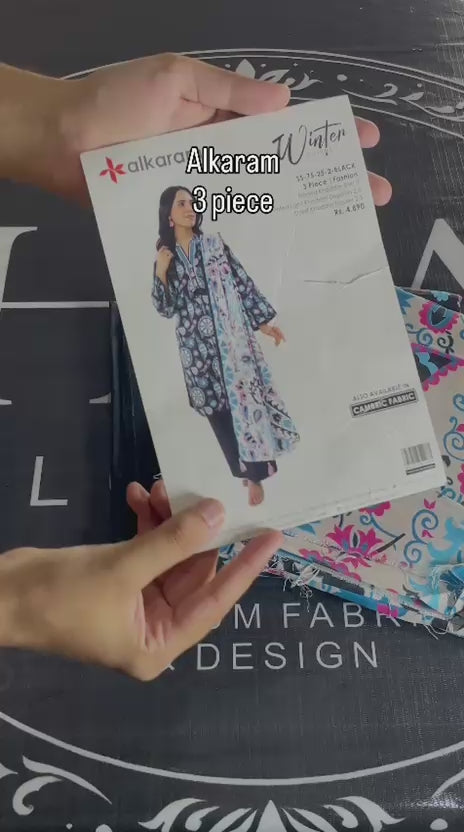 Alkaram black khaddar 3-piece unstitched suit - product video