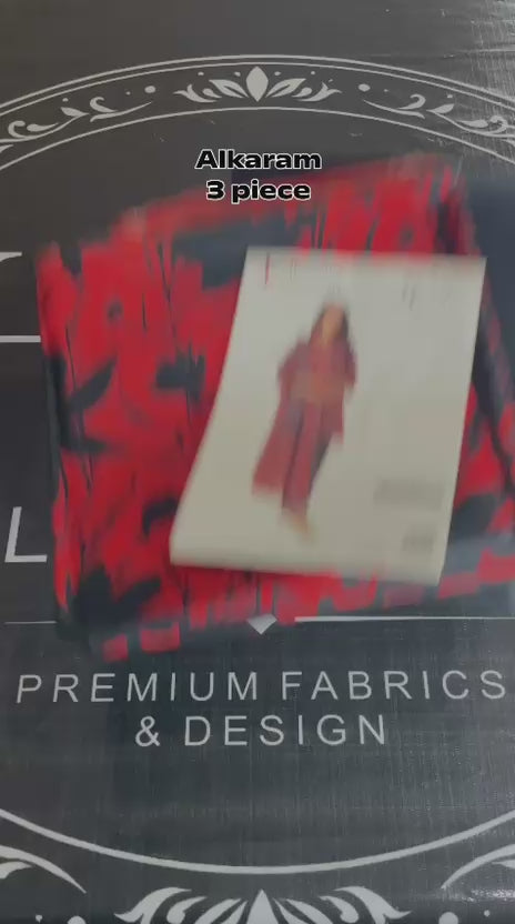 Alkaram red and black khaddar 3-piece unstitched suit - product video