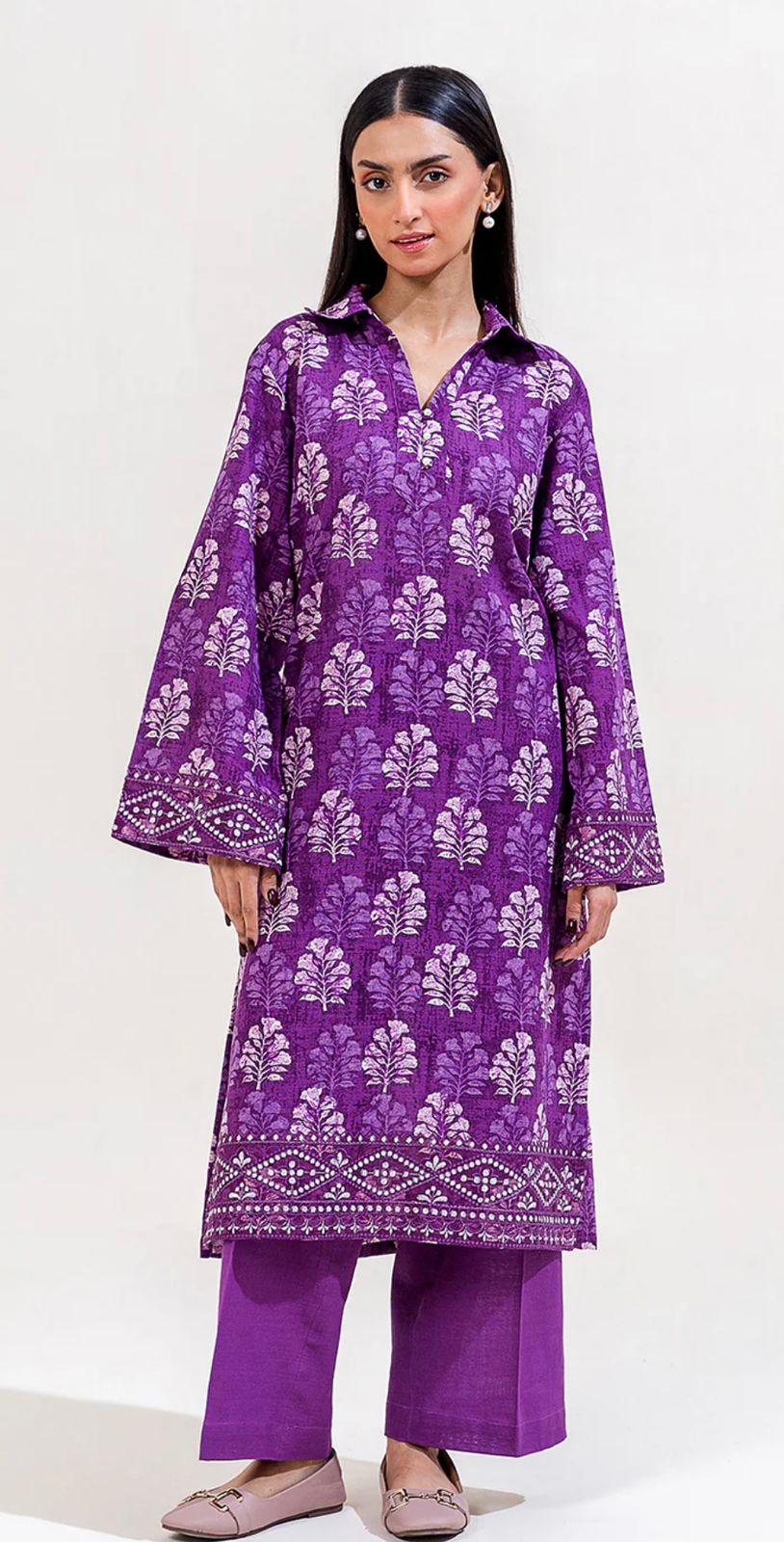 HNA Pakistani Clothing – Beechtree 2PC Unstitched Embroidered Khaddar Suit (Purple)