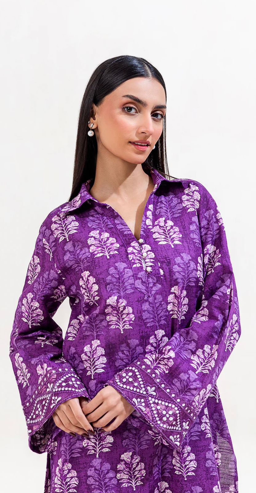 HNA Pakistani Clothing – Beechtree 2PC Unstitched Embroidered Khaddar Suit (Purple)