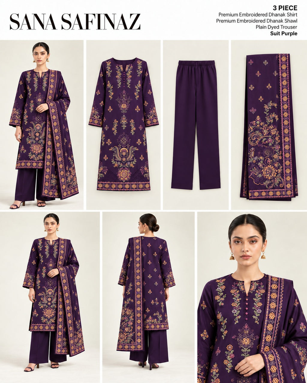 Sana Safinaz Purple Premium Embroidered Dhanak 3-Piece Unstitched Suit - catalog view