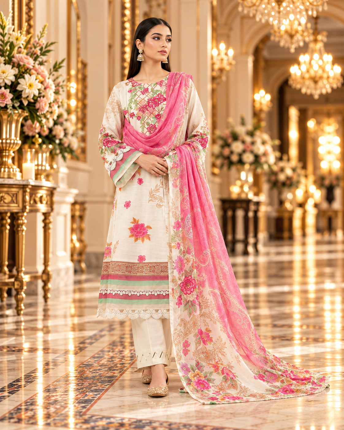 SAYA 3-piece printed linen suit article 42405042 model view