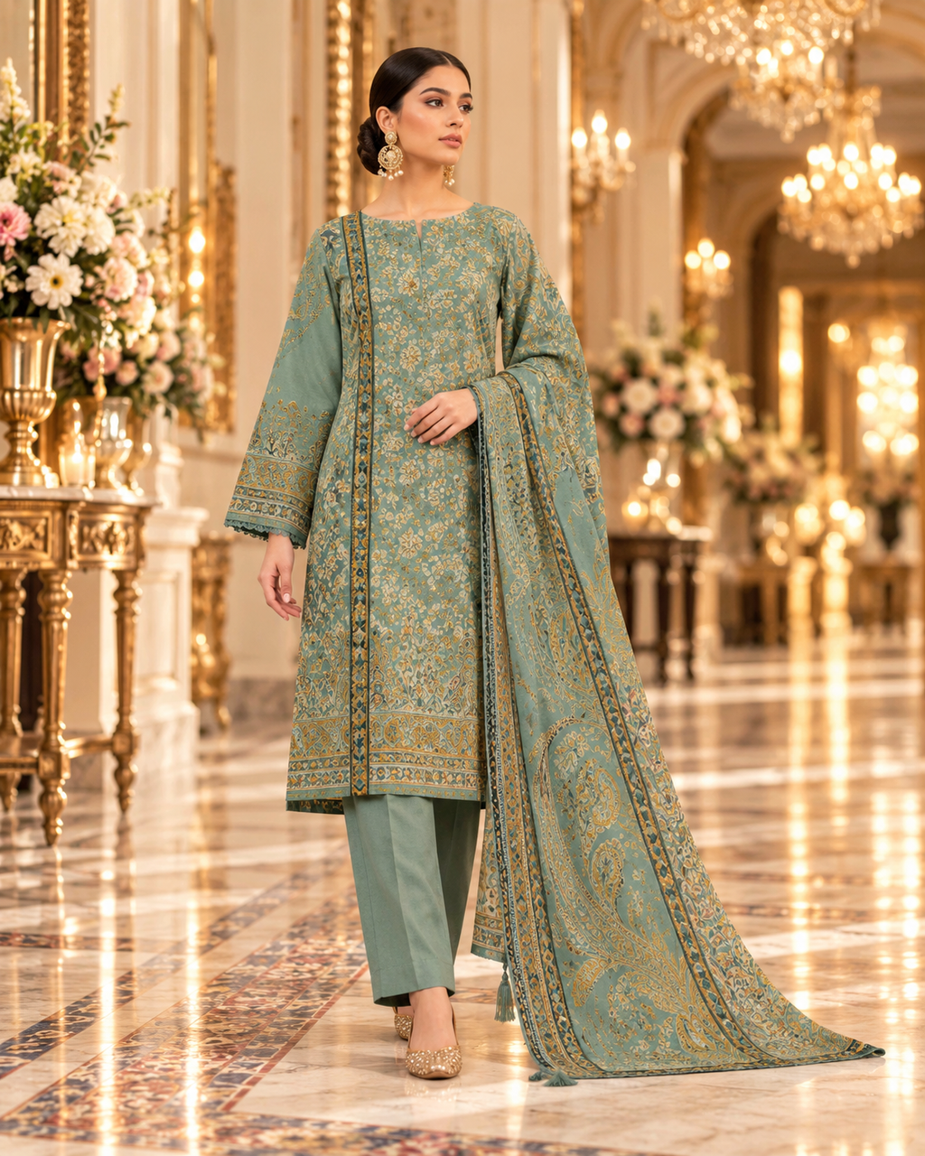 SAYA 3-piece printed linen suit article 42405044 model view