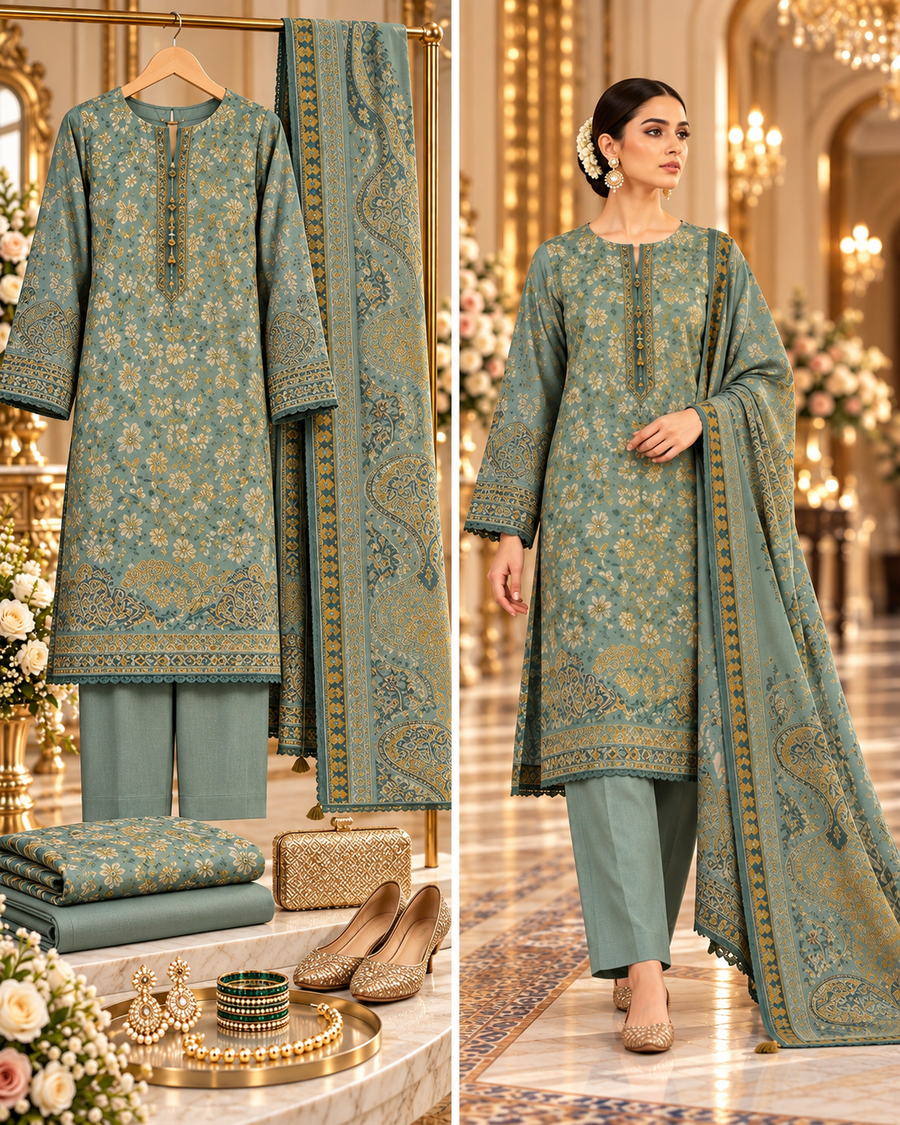 SAYA 3-piece printed linen suit article 42405044 full suit and model view