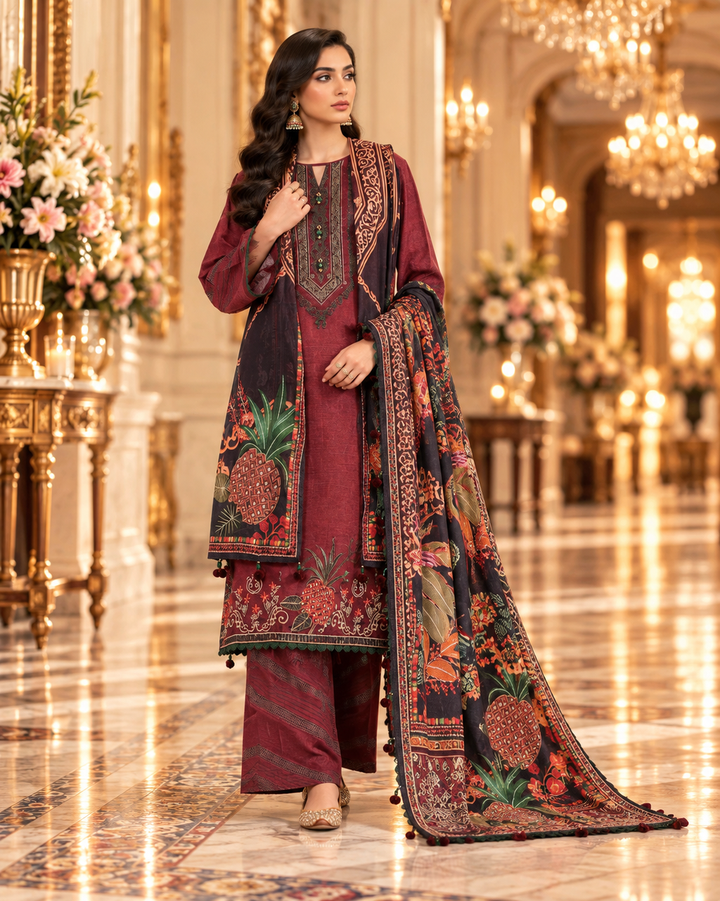SAYA 3-piece printed linen suit article 42405050 model view