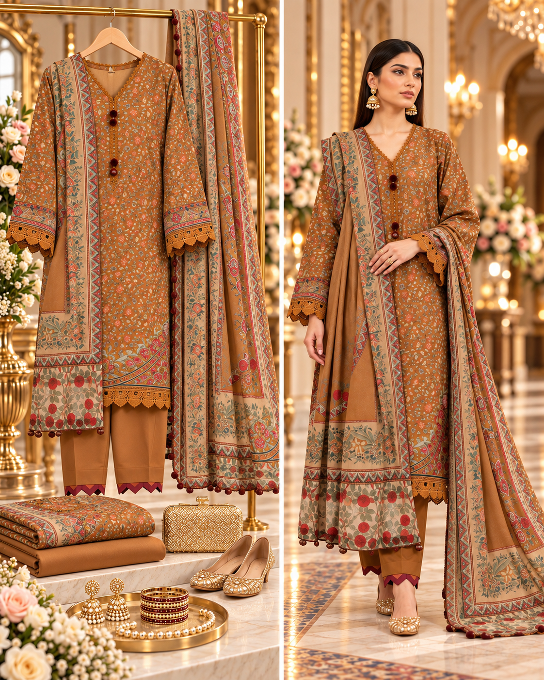 SAYA 3-piece printed linen suit article 42405051 full suit and model view