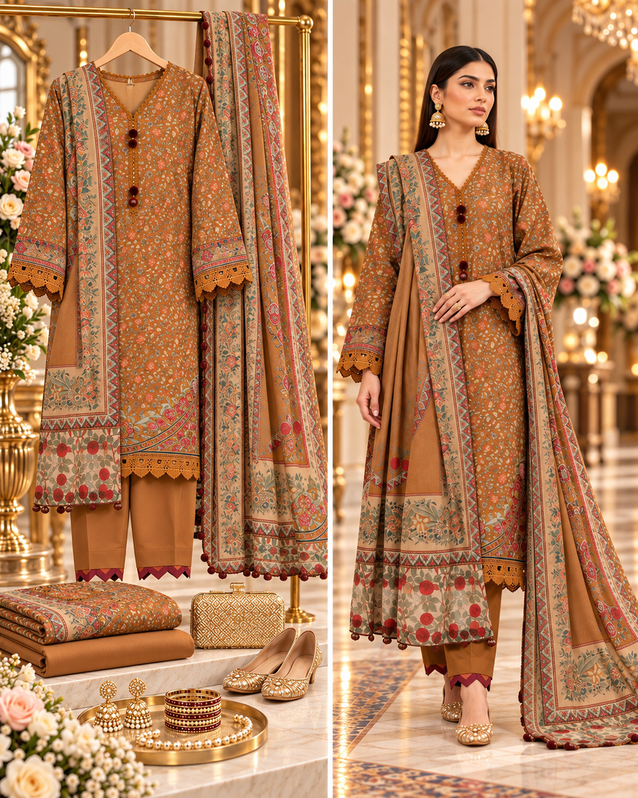 SAYA 3-piece printed linen suit article 42405051 full suit and model view