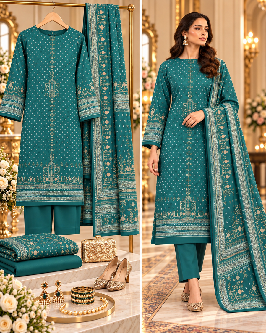 SAYA 3-piece printed linen suit article 42503134 full suit and model view