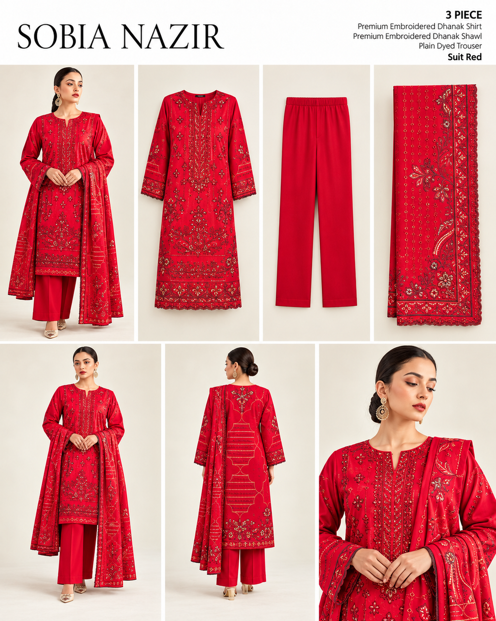 Sobia Nazir Red Premium Embroidered Dhanak 3-Piece Unstitched Suit - product lookbook